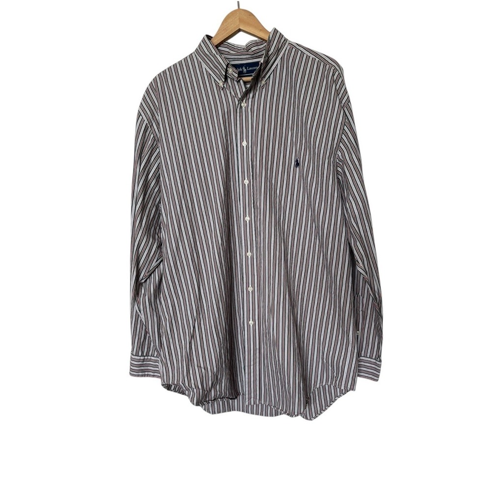 Vintage 80's Ralph Lauren Men's Button Down Shirt Blake Long Sleeve Striped XL T
